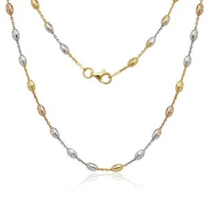 9 Inch  Tri-Color Ankle Bracelet .925 Sterling Silver Rice Shape Bead Chain  - Picture 1 of 1