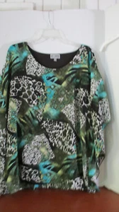 JM Collection~ Green Blue Black PULL OVER TOP BLOUSE SHIRT~ Womens XL - Picture 1 of 4