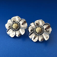 Designer Ann King Sterling Silver 925 18k YG Flower Shield Omega Back Earrings