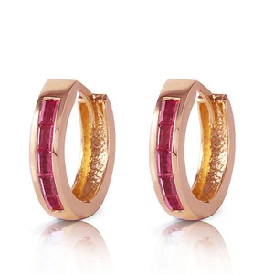 1.3 Carat 14K Solid Rose Gold Hoop Earrings Natural Ruby - Picture 1 of 7