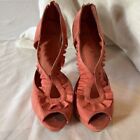 Elle Women’s Open Toe Shoes Size 8 Coral Suede Fabric 5 inch heels