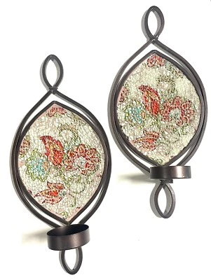 Apliques para velas colgantes de pared vidrio craquelado flor floral marrón multicolor 13” H Foto 1 de 4