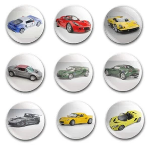 25mm  BUTTON BADGES X9 FEATURING THE LOTUS ELISE - Foto 1 di 1