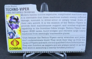 Techno-Viper File Card  1987 Gi Joe Vintage DC - Picture 1 of 2