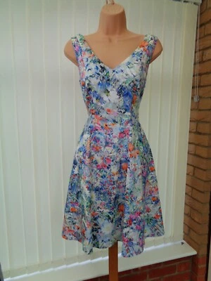 COAST BLUE MULTI IVORY FLORAL 50'S DRESS 12 £129 TWICE EXC WASHABLE - Image 1 of 4