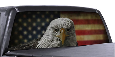 FGD Truck Rear Window Decal Eagle American Flag Perforated Vinyl Wrap Universal  - Image 1 of 3