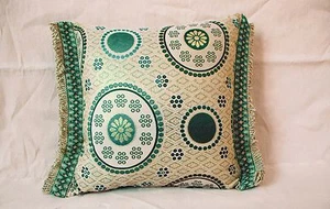 Brocade Pillow Covers Made in Morocco - Circles Shades of Green - 21" x 16.5" - Picture 1 of 4