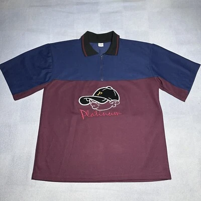 Camisa polo masculina vintage década de 1990 platina hip hop rap feita nos EUA 1/4 zíper tamanho médio - Imagem 1 de 4