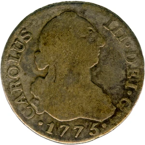 ☆ SPANISH SILVER • 2 REAL 1775 • MADRID PJ • CARLOS III ☆ SPAIN HISPANIC ☆D0542 - Picture 1 of 6
