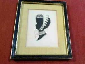 Antique Hand Painted Signed Silhouette 17th 18th Edwardian Georgian Maid Framed - Picture 1 of 4