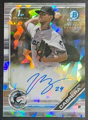 2019 BOWMAN CHROME EDWARD CABRERA ATOMIC ICE REFRACTOR AUTO #1/100 - Image 1 of 2