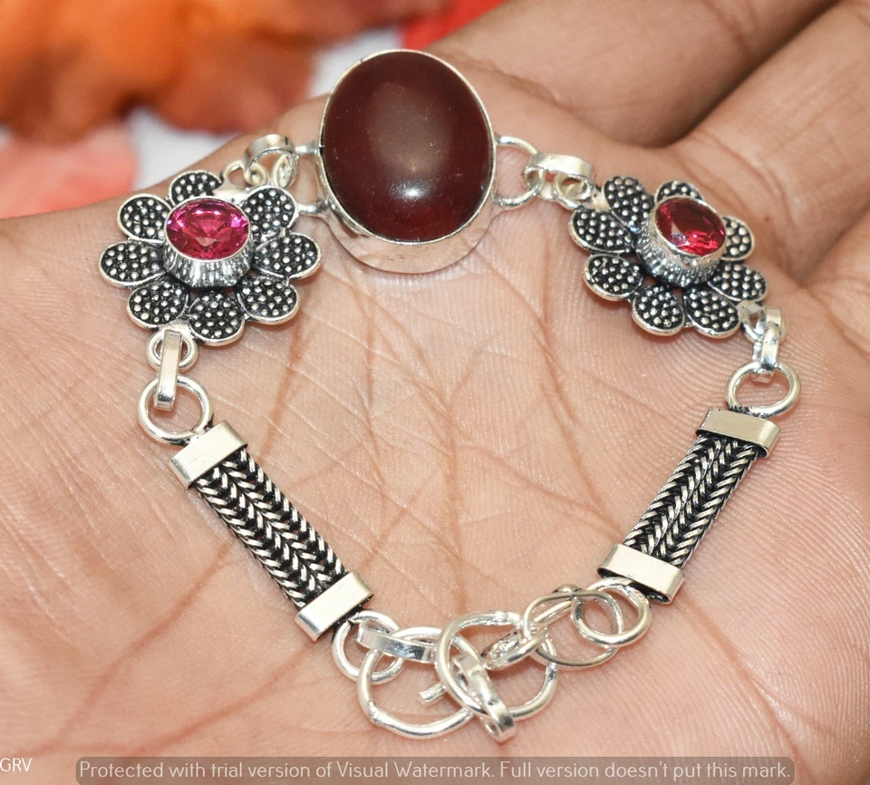 Pulsera de piedras preciosas de cuarzo turmalina rosa y rubí simulado tamaño 7"-8" U306-B141 Foto 1 de 1