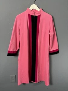 Vintage 70s VANITY FAIR Womens Size 12 Bubblegum Pink/Black Stripe Lounge Robe - Picture 1 of 5