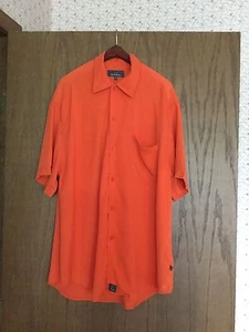 Men's 100% Silk Neiman Marcus Orange Cotton Short Sleeved Shirt Size M - Picture 1 of 3