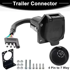 4 Pin Flat to 7 Way Blade Trailer Plug Adapter RV Truck Tow Light Wire Connector - Foto 1 di 7
