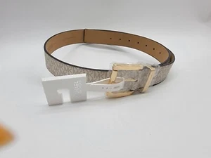 Michael Kors Vanilla Logo Signature XL Leather Gold Buckle Belt 553143C (New)** - Picture 1 of 15