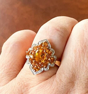 14k Yellow Gold 2.45CTW Citrine Hessonite Garnet Diamond Accent Ring Size 7 - Picture 1 of 12