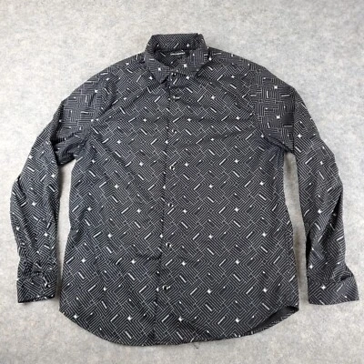 Karl Lagerfeld Pearl Snap Shirt Mens Medium Black Geometric Collared Long Sleeve - Image 1 of 4