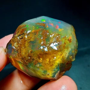 Natürlicher äthiopischer 158ct Welo Opal grob - grüne Feuerbänder - 35x34x24mm - Bild 1 von 6