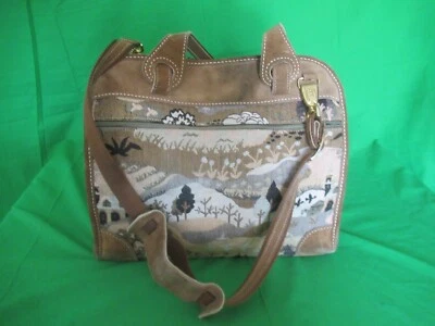 Vintage French Luggage Tapestry Suede Leather 15" Shoulder Bag Made in USA - Image 1 of 4