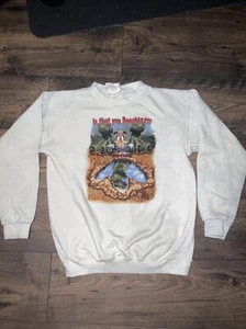 Vintage 90s Mickey Mouse Donald Is That You? Dinoland Disney Kids Sweatshirt XL - Picture 1 of 8