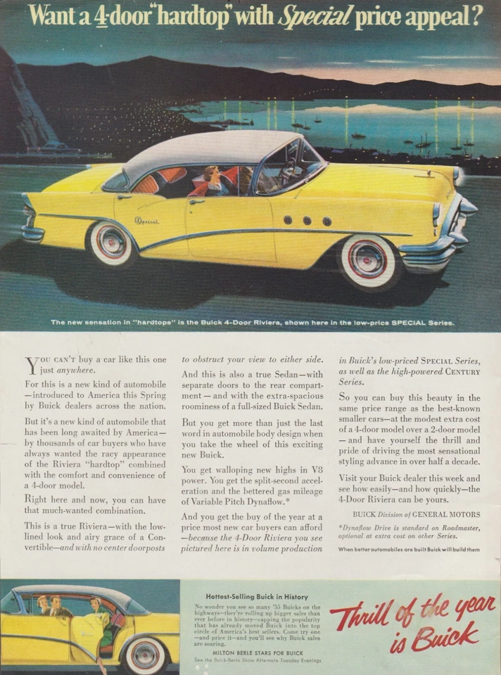 1955 Buick Riviera Special - "4-Door Hardtop" - Boats In Bay - Print Ad Art - Image 1 of 1