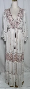 Anthropologie Me 2 Magic Maxi Dress Medium Flare Boho Embroidered Metallic White - Picture 1 of 14