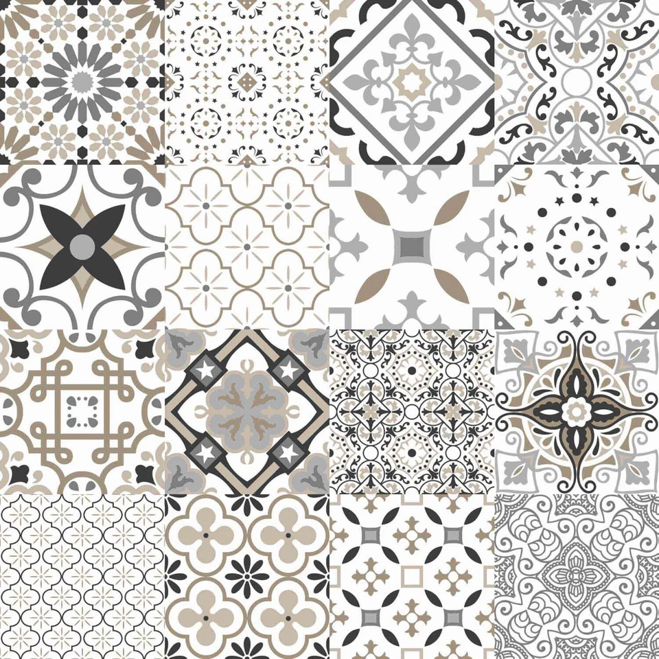 Toile cirée au mètre - Largeur 140 cm - Carreaux de ciment - Gris - Photo 1/4