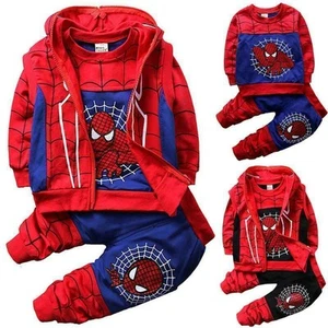 Kids Boy Spiderman Superhero Tracksuit Set Hoodie Vest Top Pants Outfit Clothes& - Picture 1 of 25