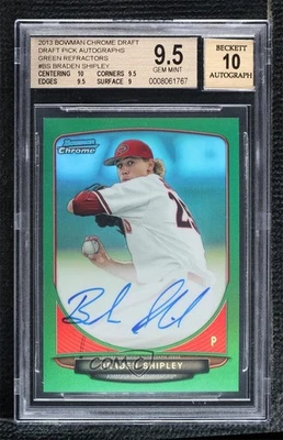 2013 Bowman Draft Green Refractor /75 Braden Shipley BGS 9.5 GEM MINT Auto - Image 1 of 2