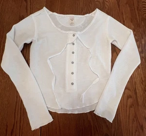 Top Free People Intimately Acanalado Blanco Manga Larga Botón Campesino Boho Pequeño - Imagen 1 de 9