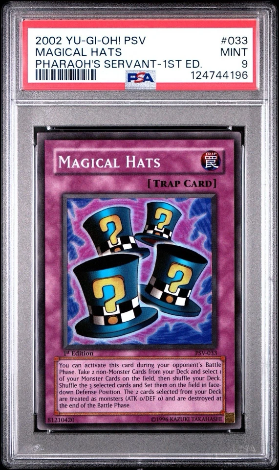 2002 YuGiOh PSV-033 Magical Hats Pharaohs Servant 1st Edition PSA 9 Mint - Image 1 of 2