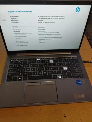 HP Zbook Firefly G8 Core i7-1185G7@3.00GB ,4GB RAM ,NO SSD , FOR PARTS - Image 1 of 4