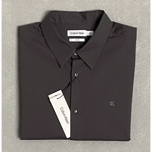 Calvin Klein Men's Large Slim Fit Button-Up Dress Shirt Stretch Grey Shadow NEW - Picture 1 of 11