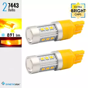 2X 7443 High Power Amber Yellow LED Rear Turn Signal Blinker Light Bulbs - Picture 1 of 10