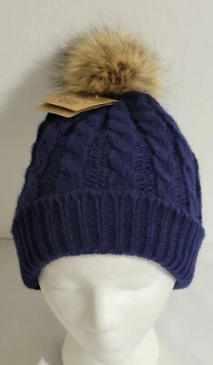 Gorro para mujer grueso tejido con cable gorro gorro acogedor suave piel sintética y pompón  Foto 1 de 4