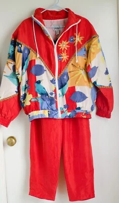 Traje Deportivo Oleg Cassini Vintage Años 80 Mujer Seda Multicolor Decorado Talla M Foto 1 de 4