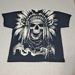 Vintage Chief Head Skull Indianer T-Shirt Herren 2XL schwarz Feder Rock Y2K - Bild 1 von 8