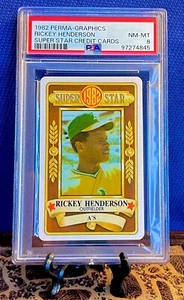 1982 Permagraphics SSP Super Star Credit Cards RICKEY HENDERSON Oakland As PSA 8 - Picture 1 of 2