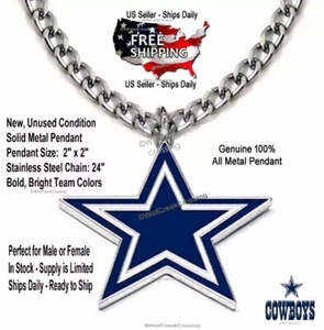 LARGE DALLAS COWBOYS NECKLACE Stainless Steel Chain NFL Football Metal Logo HOT! - Picture 1 of 18