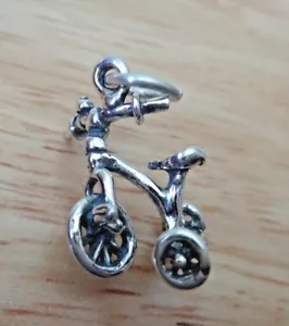 Ciondolo Triciclo Triciclo Bici Bicicletta Argento Sterling Dettagliato 3D 18x15x11mm - Foto 1 di 5
