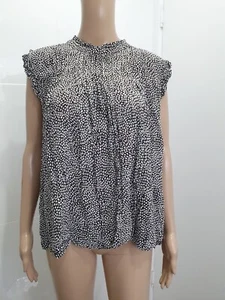 SUSSAN TAG 18 BLACK WHITE SPOTTED RUFFLE COLLAR TOP - Picture 1 of 7