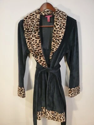 Bata Betsy Johnson negra/con envoltura de piel sintética de leopardo, bata de corbata. talla M Foto 1 de 4