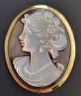 18K 750 Yellow Gold Carved Mother Of Pearl Cameo Brooch Pin Pendant