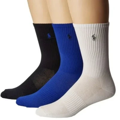 Meias Polo Ralph Lauren Masculinas 10-13 Esporte Técnico Azul Preto Branco Preppy Pony - Imagem 1 de 4