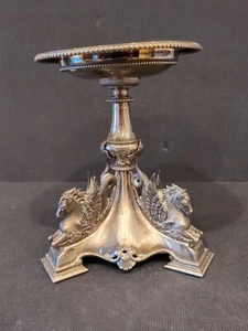 VINTAGE SILVER PLATED CENTREPIECE WITH TRIFORM HIPPOCAMPUS BASE * DAMAGED * - Picture 1 of 9