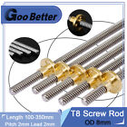 T8 Lead Screw Rod OD 8mm Pitch 2mm Lead 2mm Length 100-350mm with Brass Nut CNC