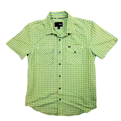 Camisa Hurley Para Hombre Amarilla Azul L Cuadros Manga Corta Cuello Botón a Presión Foto 1 de 4