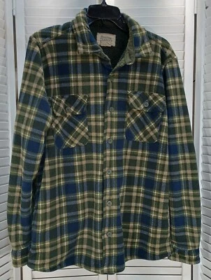 Boston Traders Men’s Fleece Lined Flannel Shirt Jacket M Green/Blue Long Sleeve - Image 1 of 4