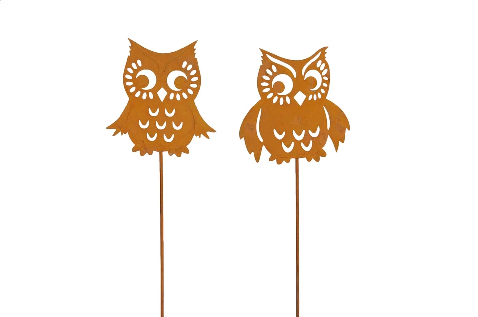 Eule Stab Stecken Metall rost Dekoration Garten Herbst Winter Balkon Stab 2x - Bild 1 von 1